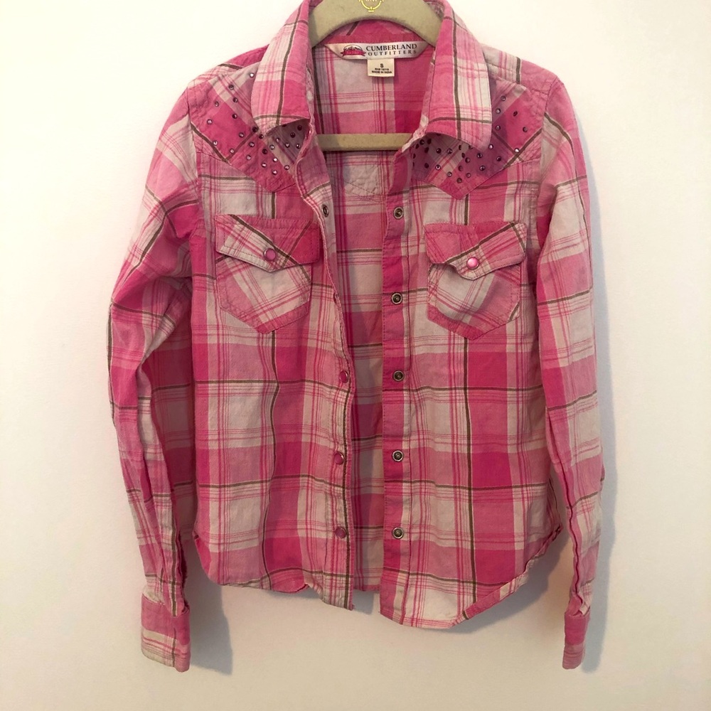 Pink plaid western shirt with sparkly crystals